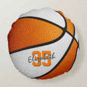 オレンジ色の白い男の子の女の子スポーツバスケットボール ラウンドクッション (裏面)