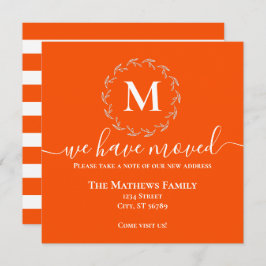オレンジ色の白い花輪のモノグラム お知らせ 移転しました 案内状