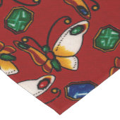 オレンジ色の白い蝶、エメラルド、赤のサファイア ショートテーブルランナー (コーナー)