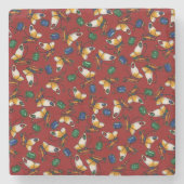 オレンジ色の白い蝶、エメラルド、赤のサファイア ストーンコースター (正面)