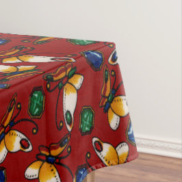 オレンジ色の白い蝶、エメラルド、赤のサファイア テーブルクロス