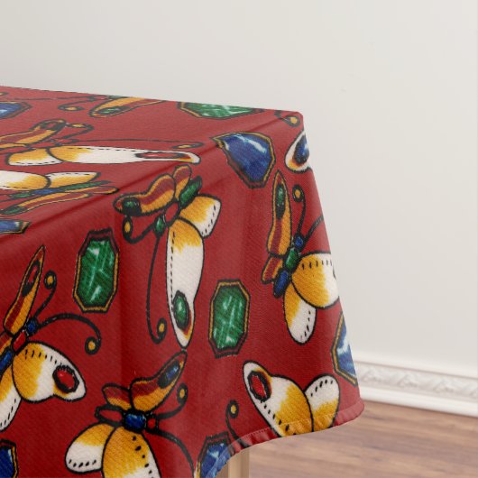 オレンジ色の白い蝶、エメラルド、赤のサファイア テーブルクロス (インサイチュ)