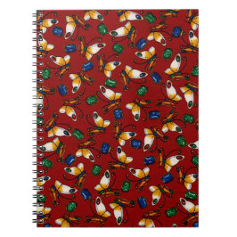 オレンジ色の白い蝶、エメラルド、赤のサファイア ノートブック