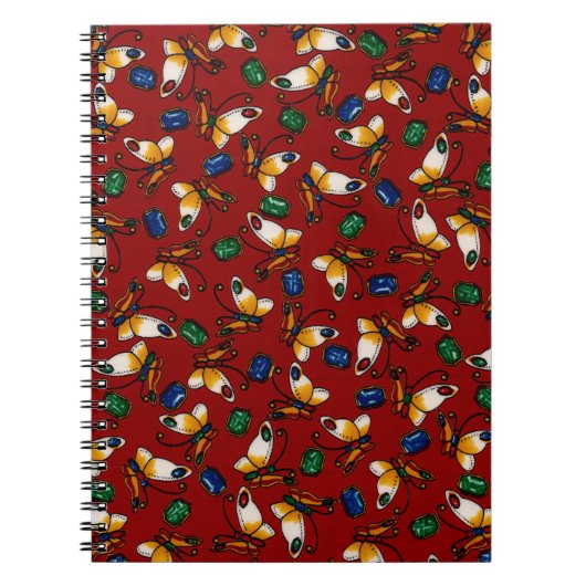 オレンジ色の白い蝶、エメラルド、赤のサファイア ノートブック (正面)