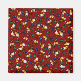 オレンジ色の白い蝶、エメラルド、赤のサファイア マグネット