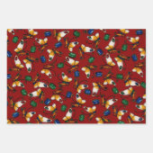 オレンジ色の白い蝶、エメラルド、赤のサファイア ラッピングペーパーシート (正面3)