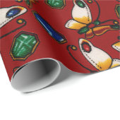 オレンジ色の白い蝶、エメラルド、赤のサファイア ラッピングペーパー (ロールコーナー)