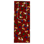 オレンジ色の白い蝶、エメラルド、赤のサファイア ワインギフトバッグ (正面)