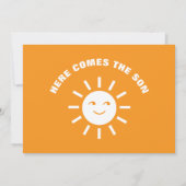 オレンジ色の白い赤ん来坊のシャワーここ息子の太陽 サンキューカード (裏面)