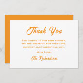 オレンジ色の白い赤ん来坊のシャワーここ息子の太陽 サンキューカード (正面/裏面)