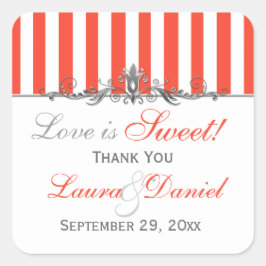 オレンジ色の白い銀ストライプ色のシルバースクロールキャンディーステッカー スクエアシール