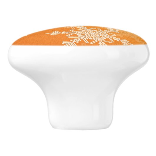 オレンジ色の白い雪片ミニマリストクリスマス セラミックノブ (側面)