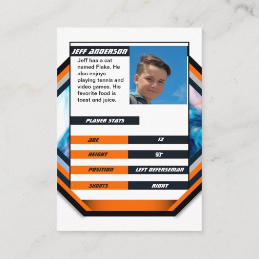 オレンジ色の白でアイスホッケークールトレーディングカード 名刺 (裏面)