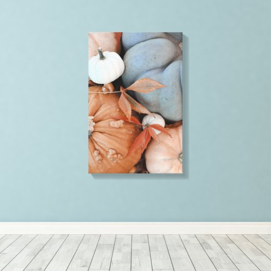 オレンジ色の白と青のカボチャ キャンバスプリント (インサイチュ (ウッドフロア))