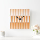 オレンジ色の白ストライプの模様 スクエア壁時計 (ホーム)