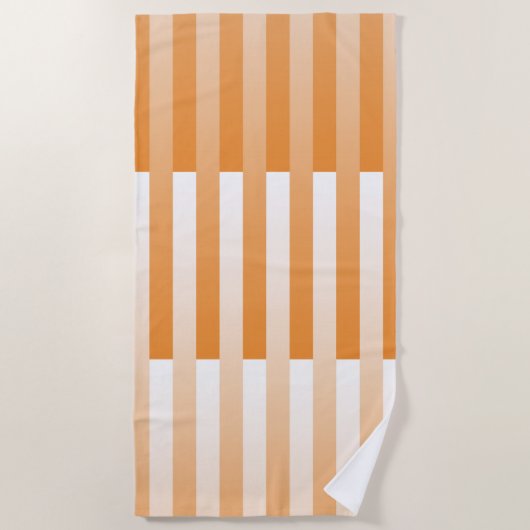 オレンジ色の白ストライプの模様 ビーチタオル (正面)