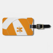 オレンジ色の白チームカラー女の子の男の子バレーボール ラゲッジタグ (正面横)