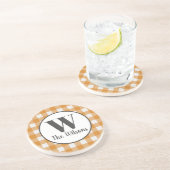 オレンジ色の白バッファロープレイドモノグラム コースター (側面)