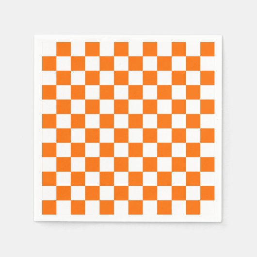 オレンジ色の白市松模様にいチェックパターン スタンダードカクテルナプキン (正面)