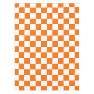 オレンジ色の白市松模様にいチェックパターン テーブルクロス