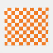 オレンジ色の白市松模様にいチェックパターン フリースブランケット (正面(横))