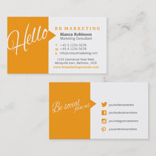 オレンジ色の白引用文ソーシャルメディアの名刺 名刺 (正面/裏面)