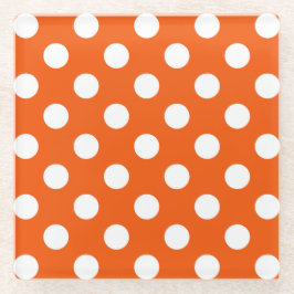 オレンジ色の白水玉模様 ガラスコースター