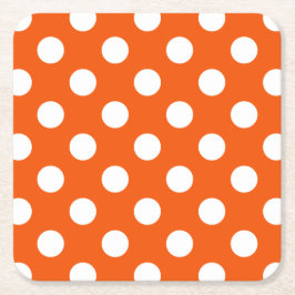オレンジ色の白水玉模様 スクエアペーパーコースター