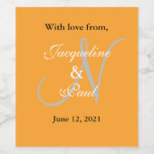 オレンジ色の白結婚色のモノグラムラベル ワインラベル (シングルラベル)