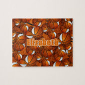 オレンジ色の白色のバスケットボールチームのパーソナライズされた色 ジグソーパズル (横)