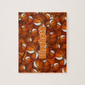 オレンジ色の白色のバスケットボールチームのパーソナライズされた色 ジグソーパズル (縦)