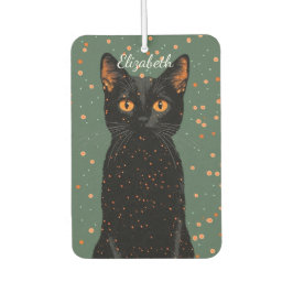 オレンジ色の目とグリッターで神秘的な黒猫 カーエアーフレッシュナー