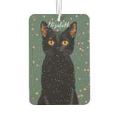 オレンジ色の目とグリッターで神秘的な黒猫 カーエアーフレッシュナー (裏面)