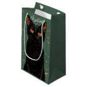 オレンジ色の目とグリッターで神秘的な黒猫 スモールペーパーバッグ (正面アングル)