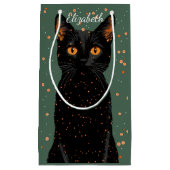 オレンジ色の目とグリッターで神秘的な黒猫 スモールペーパーバッグ (正面)