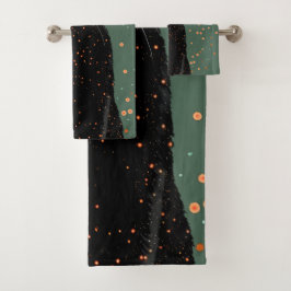 オレンジ色の目とグリッターで神秘的な黒猫 バスタオルセット