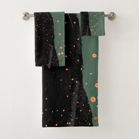 オレンジ色の目とグリッターで神秘的な黒猫 バスタオルセット (インサイチュ)