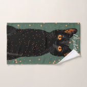 オレンジ色の目とグリッターで神秘的な黒猫 バスタオルセット (ハンドタオル)
