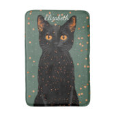 オレンジ色の目とグリッターで神秘的な黒猫 バスマット (正面縦)