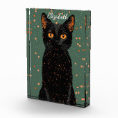 オレンジ色の目とグリッターで神秘的な黒猫 フォトブロック (右)