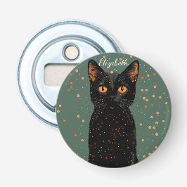 オレンジ色の目とグリッターで神秘的な黒猫 栓抜き