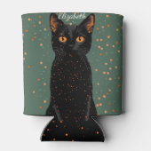 オレンジ色の目とグリッターで神秘的な黒猫 缶クーラー (裏面)