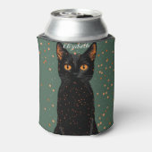 オレンジ色の目とグリッターで神秘的な黒猫 缶クーラー (缶裏面)
