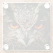 オレンジ色の目をしたフクロウ ガラスコースター (裏面)