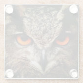 オレンジ色の目を持つ上に閉じたフクロウ ガラスコースター (裏面)