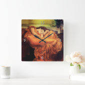 オレンジ色の眠る女性 – Flaming June スクエア壁時計 (ホーム)