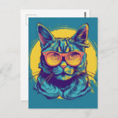 オレンジ色の眼鏡をかけた青い猫 ポストカード (正面/裏面)