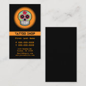 オレンジ色の砂糖スカルタトゥーカスタムビジネスカード 名刺 (正面/裏面)