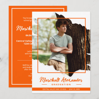 オレンジ色の神経質な抽象芸術引き裂かれた写真卒業 招待状