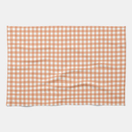 オレンジ色の秋のギンガム格子模様 キッチンタオル